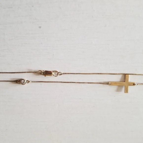 14K Gold & CZ Cross Necklace